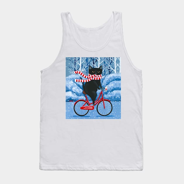 Black Cat Winter Bicycle Ride Tank Top by KilkennyCat Art